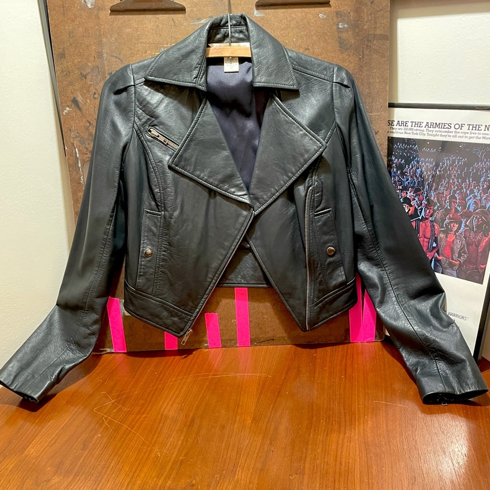 Dianne von Furstenberg cropped soft leather jacket.
